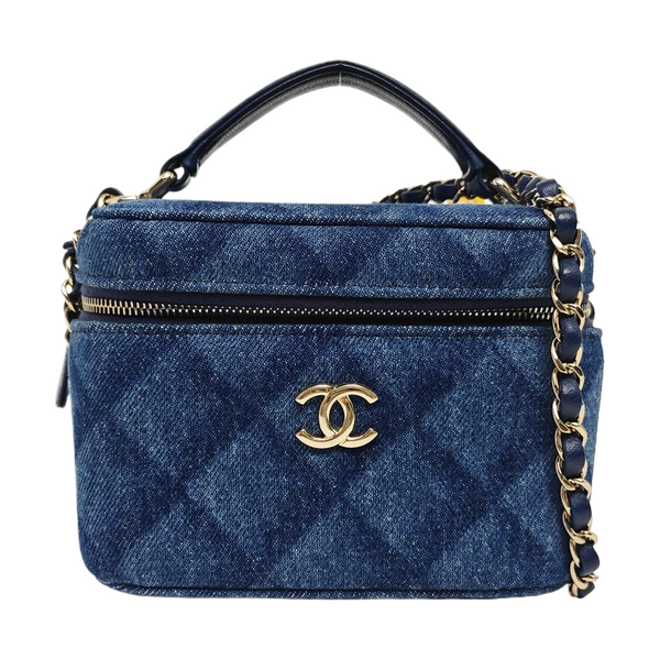 VINTAGE COSMETIC BAGS Quilted Denim Blue