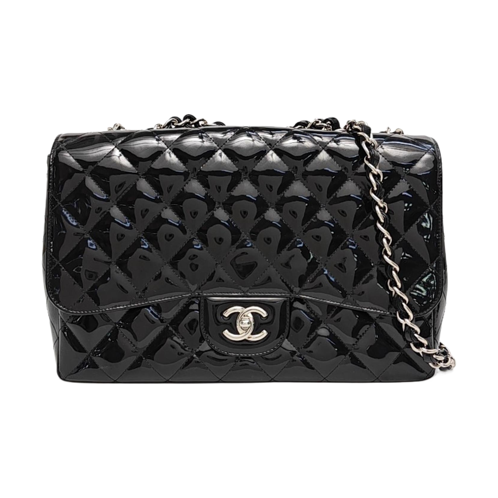 Large Quilted Patent Leather Black