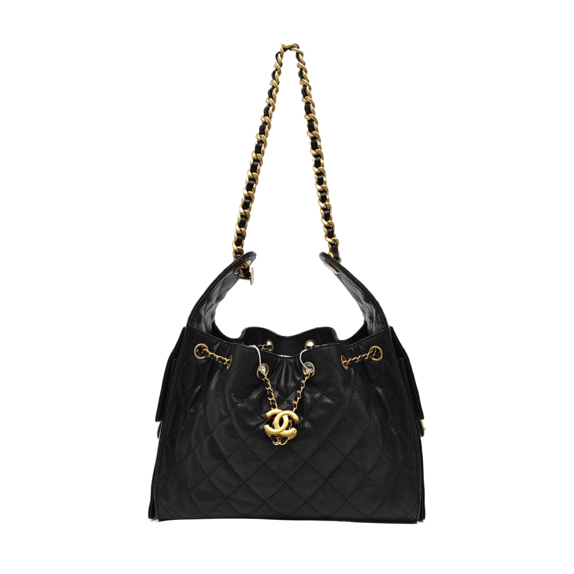 CHANEL 25 Small Quilted Grained Calfskin Black