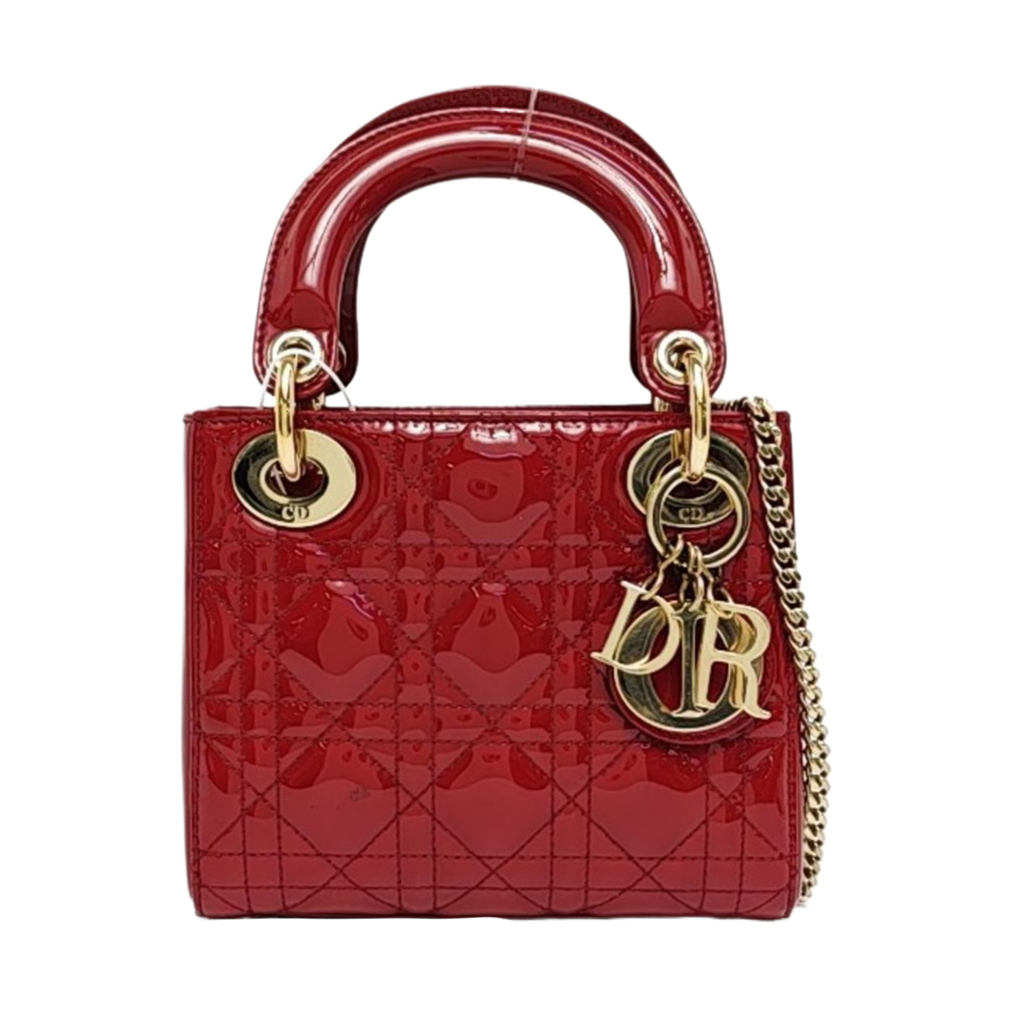 Lady Dior Mini Cannage Patent Leather Red