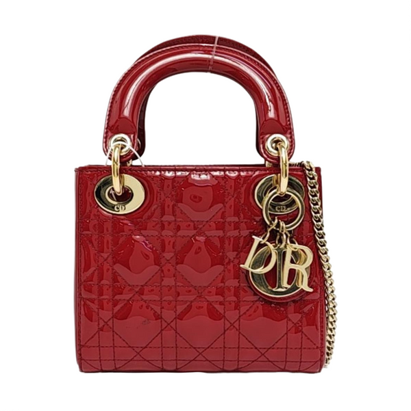 Lady Dior Mini Cannage Patent Leather Red