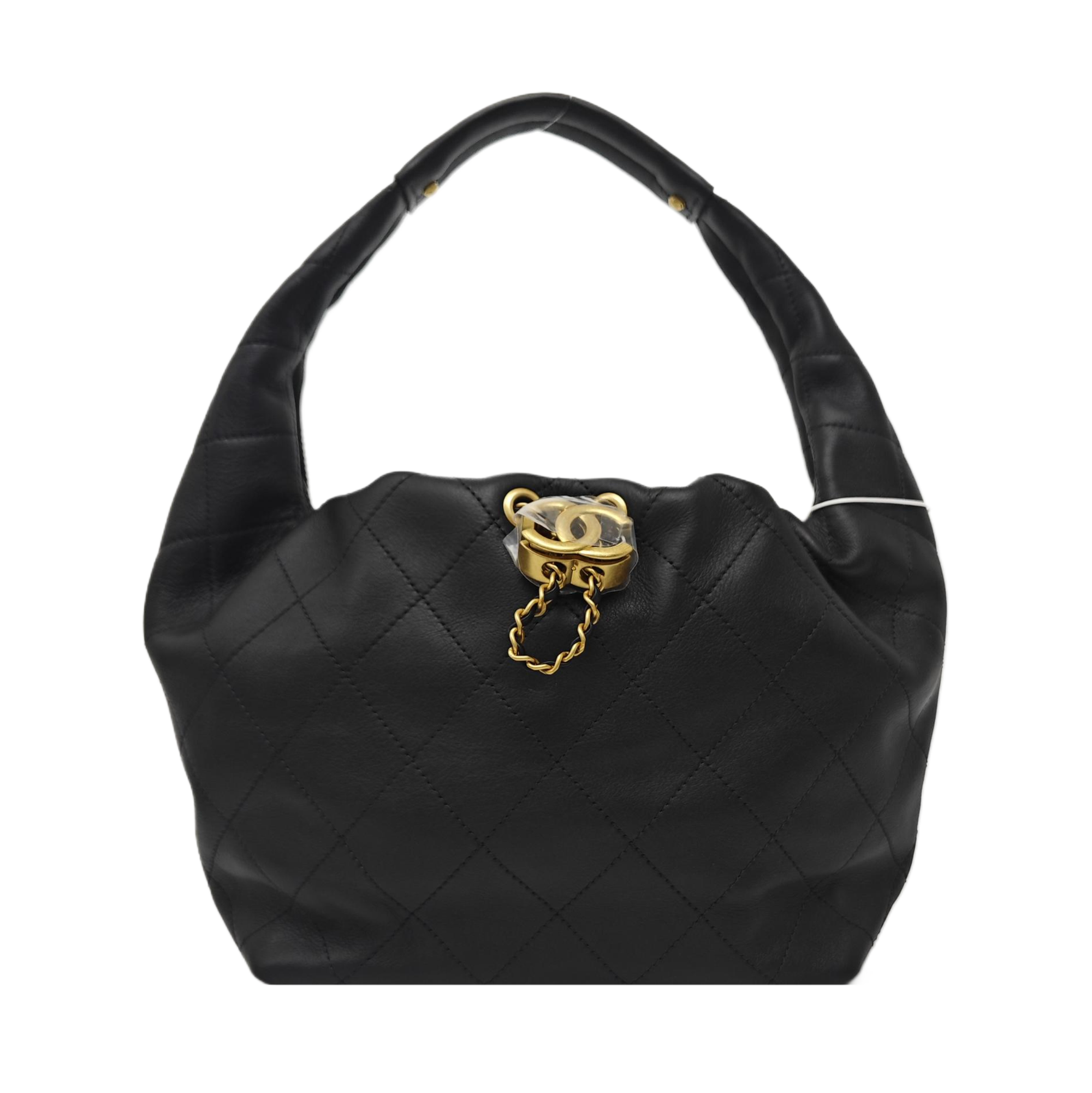 Quilted Calfskin Top Handle Bag Black