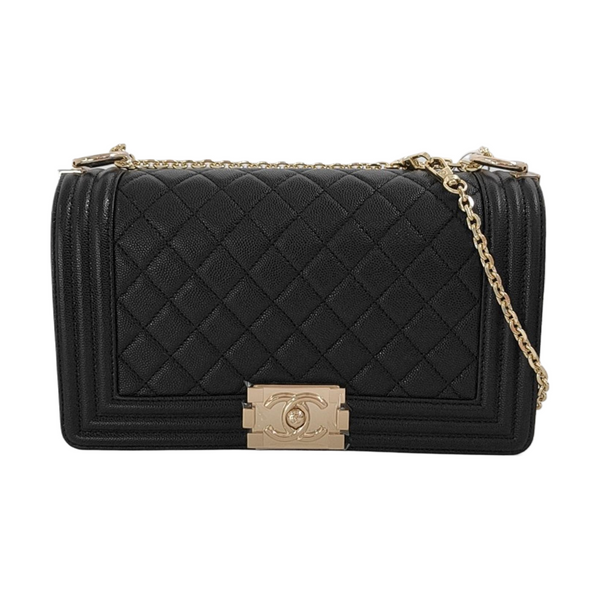 BOY CHANEL Medium Quilted Grained Calfskin Black