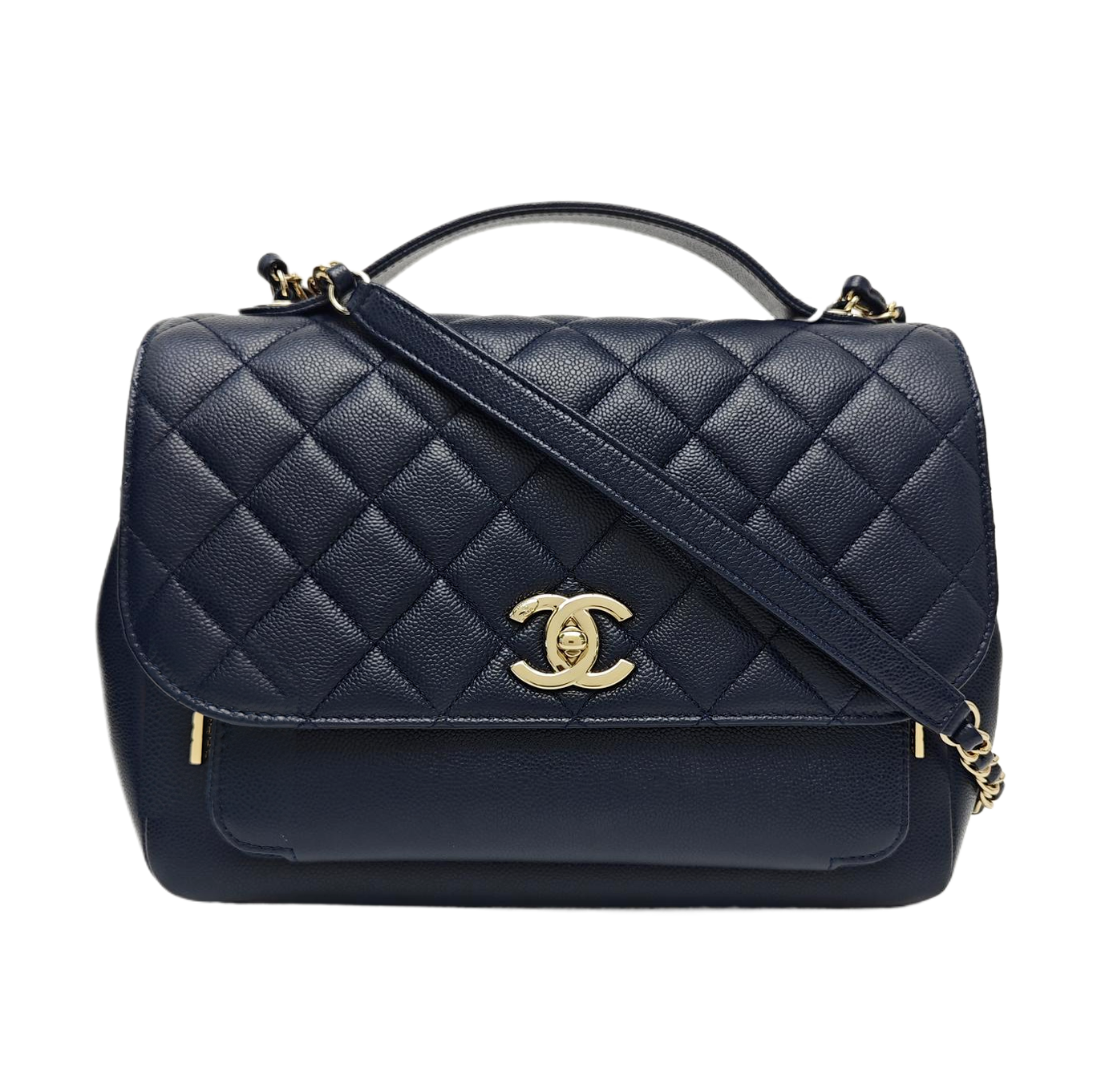 Quilted Grained Calfskin Shoulder Bag Blue
