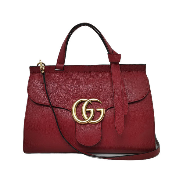 Authenticated pre-owned  GG Marmont Top Handle Small Calfskin Red - Shoulder Bag at Looply
