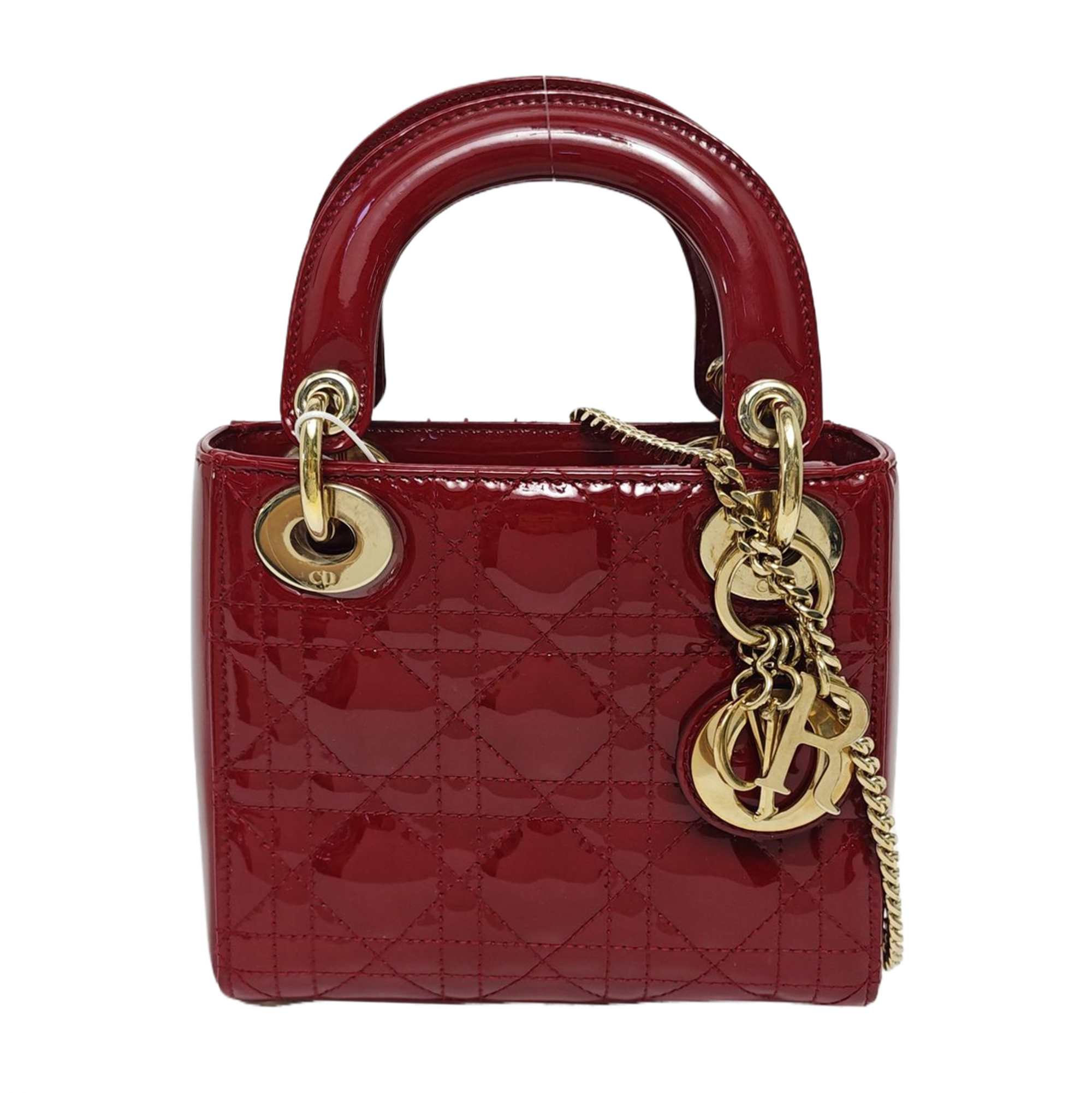 Authenticated pre-owned  Lady Dior Mini Cannage Patent Calfskin Red - Tote Bag at Looply