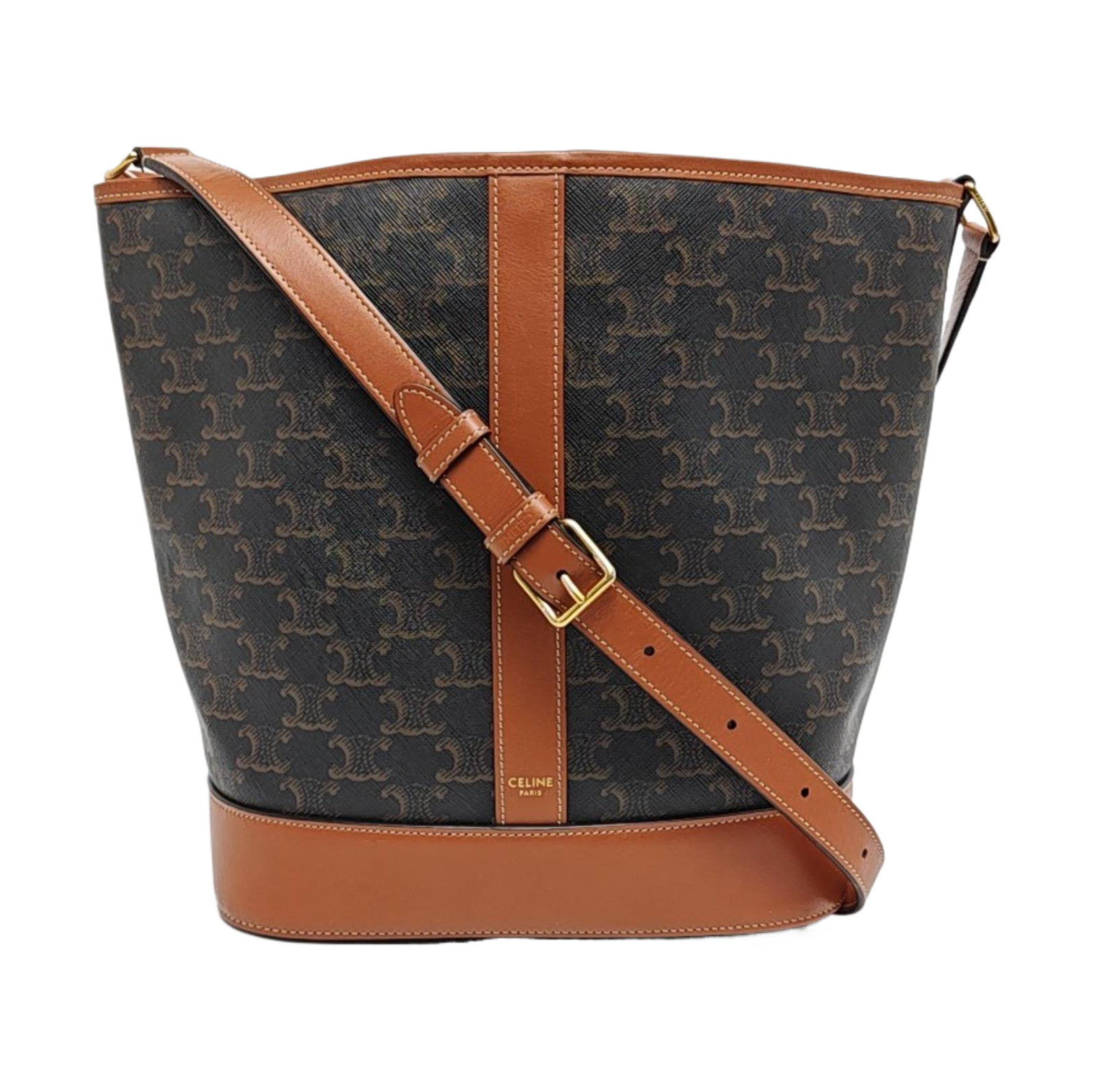 Authenticated pre-owned  TRIOMPHE CANVAS Medium Coated Canvas Brown - Bucket Bag at Looply