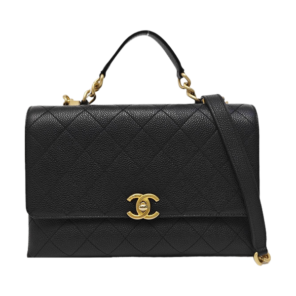 Quilted Grained Calfskin Shoulder Bag Black