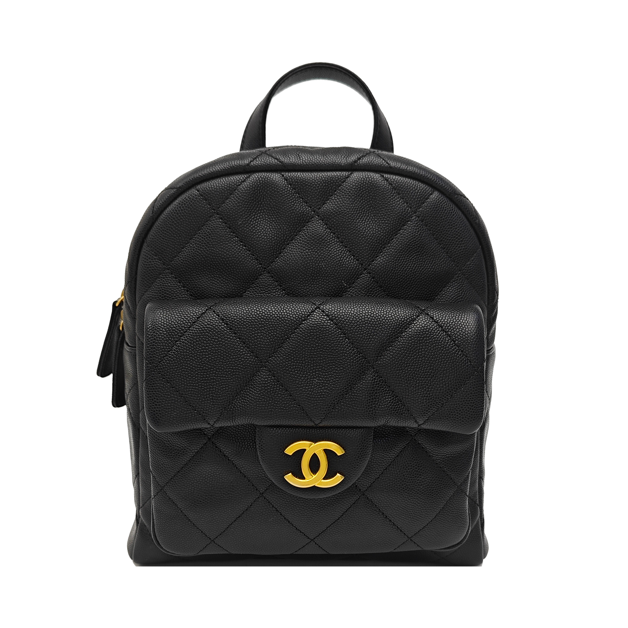 Quilted Grained Calfskin Backpack Large Black