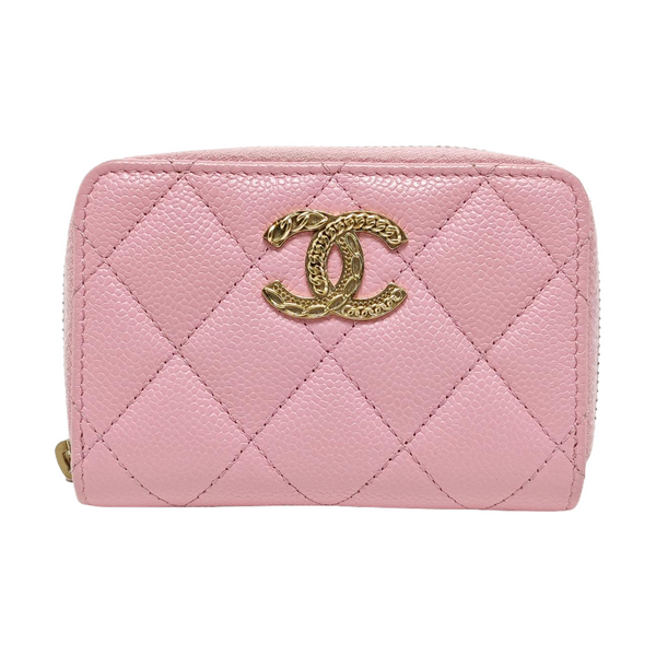 Quilted Grained Calfskin Wallet Pink