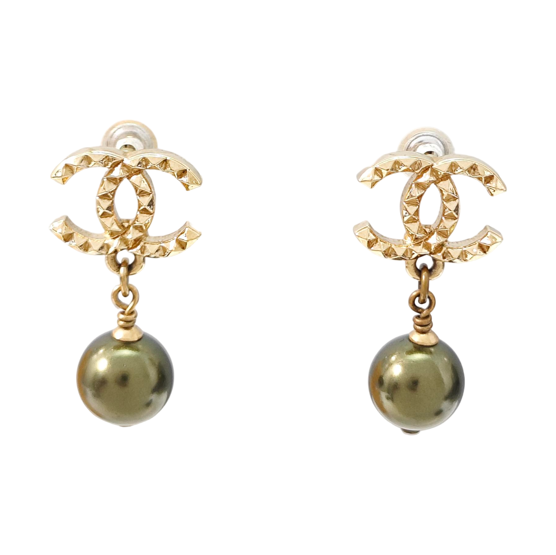 CC Logo Metal Gold Stud Earrings