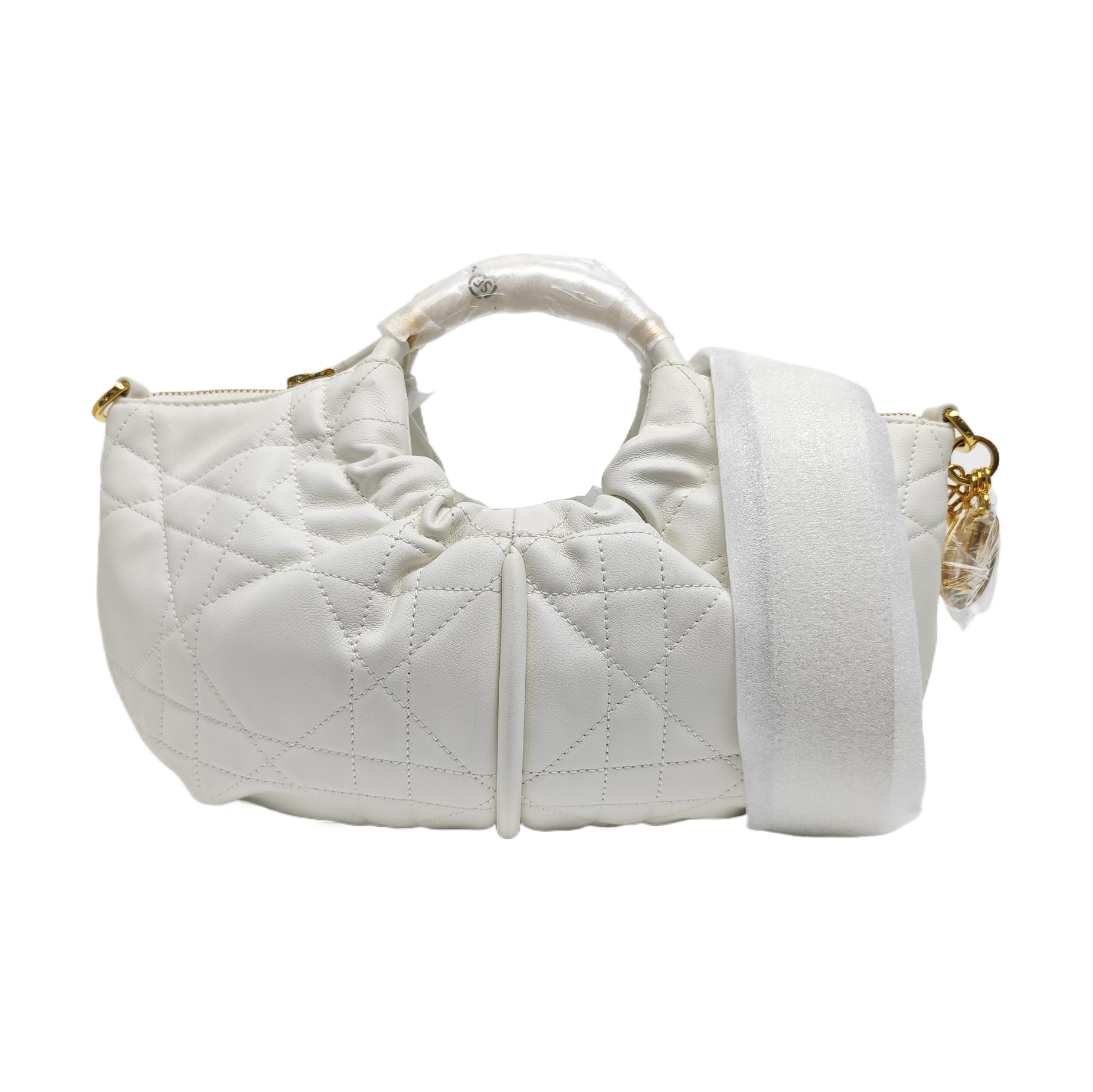Cannage Calfskin Shoulder Bag White