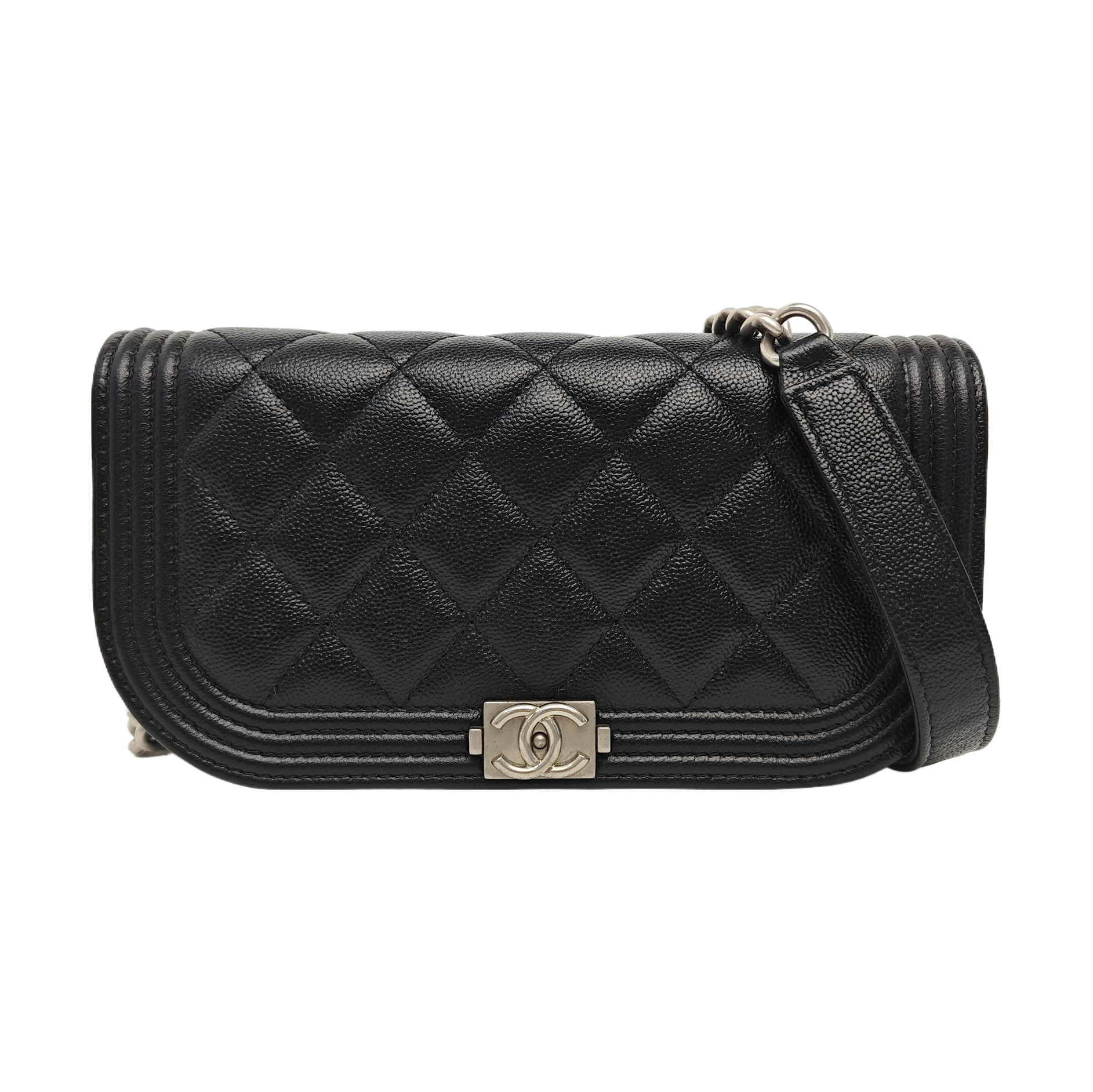 Quilted Grained Calfskin Shoulder Bag Black