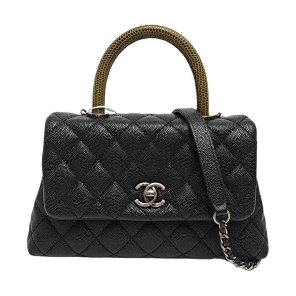 COCO HANDLE Small Quilted Grained Calfskin Black