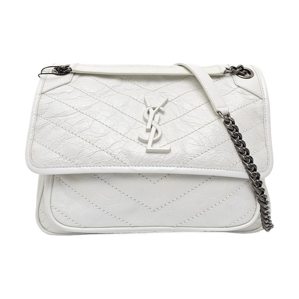 NIKI Medium Chevron Calfskin White