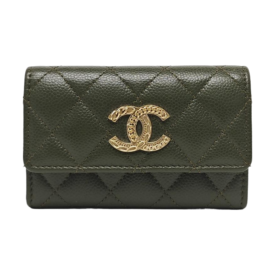 Quilted Grained Calfskin Wallet Green