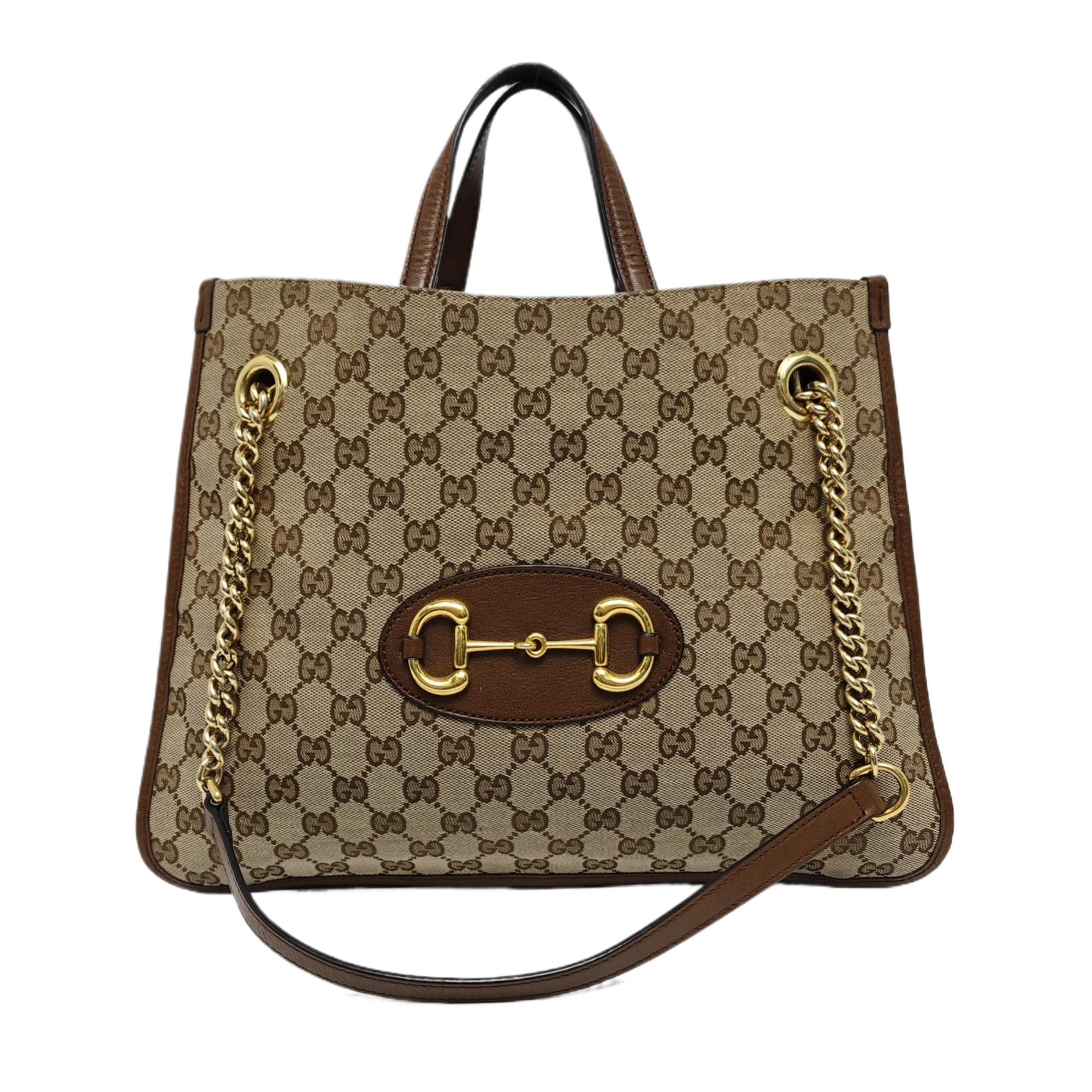 Authenticated pre-owned  Horsebit 1955 Medium Monogram Canvas Brown - Tote Bag at Looply