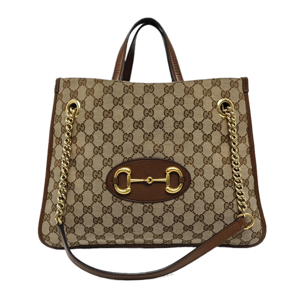 Authenticated pre-owned  Horsebit 1955 Medium Monogram Canvas Brown - Tote Bag at Looply