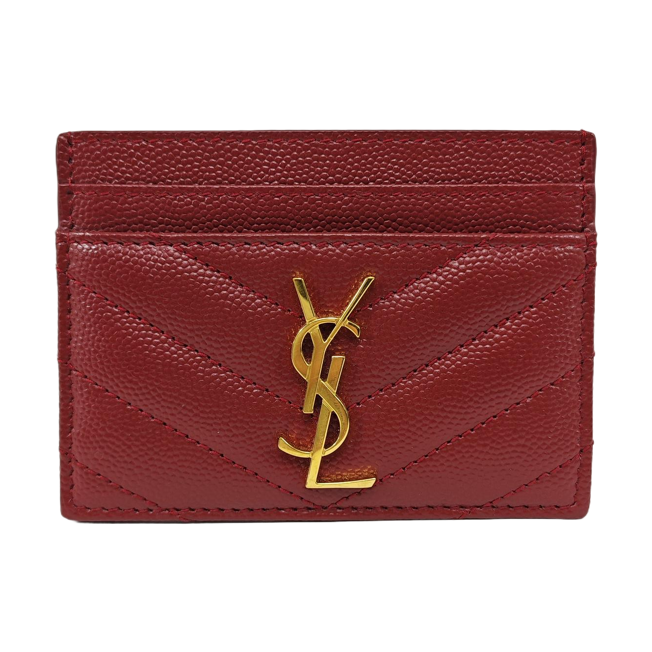 MONOGRAM Chevron Lambskin Red Card Holder