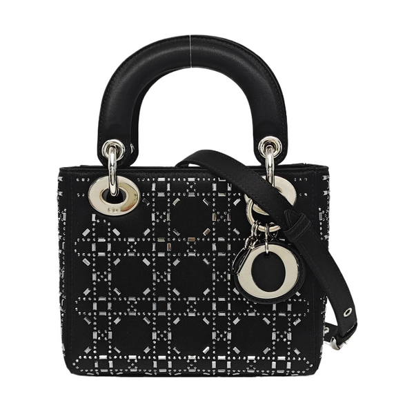 Authenticated pre-owned  Lady Dior Mini Silk Satin Blue - Tote Bag at Looply