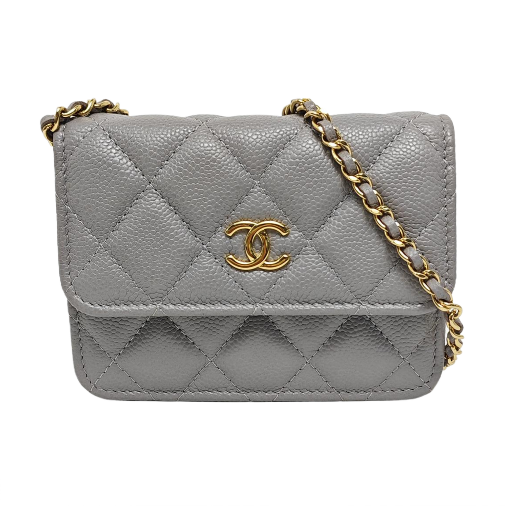 Authenticated pre-owned  WOC Quilted Grained Calfskin Grey - Shoulder Bag at Looply