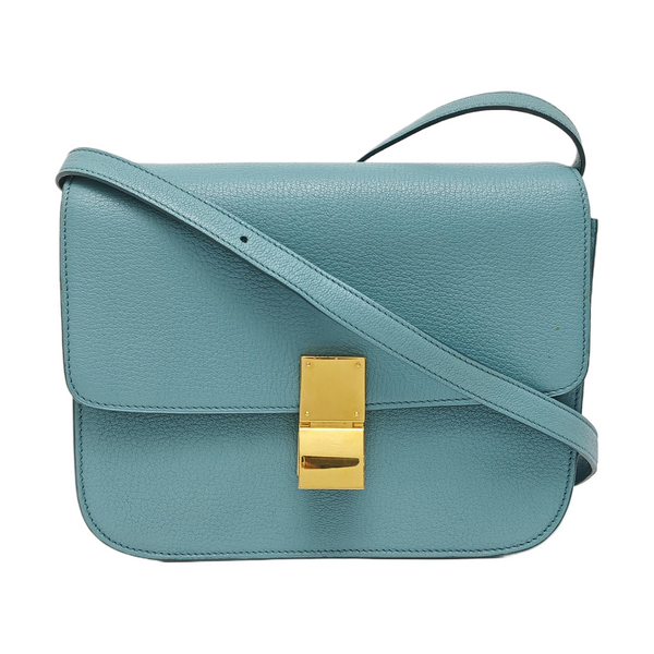 Authenticated pre-owned  CLASSIC BOX Medium Calfskin Blue - Shoulder Bag at Looply