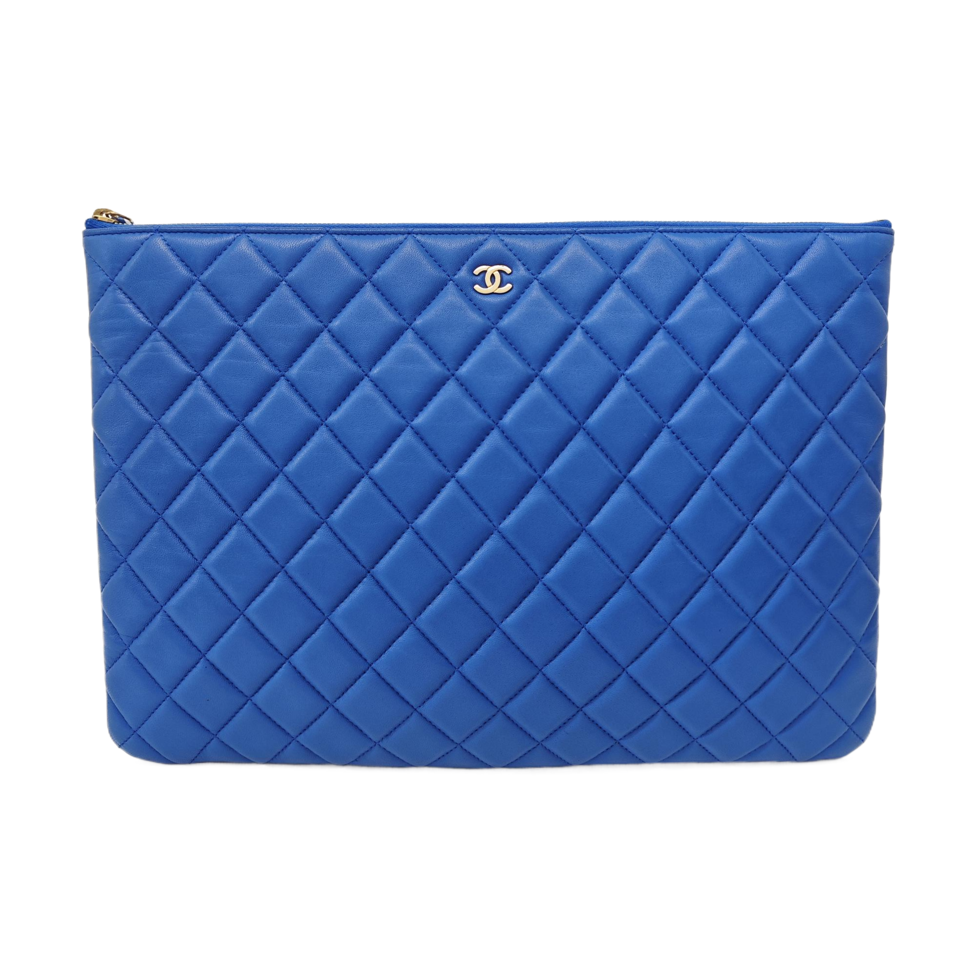 Quilted Lambskin Clutch Large Blue