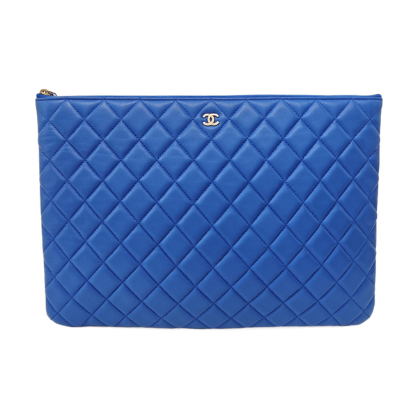 Quilted Lambskin Clutch Large Blue