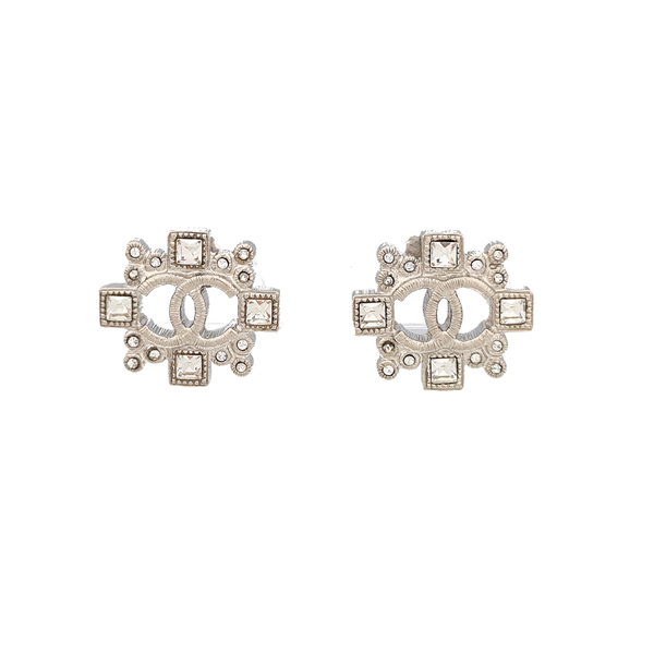 CC Logo Metal Silver Stud Earrings