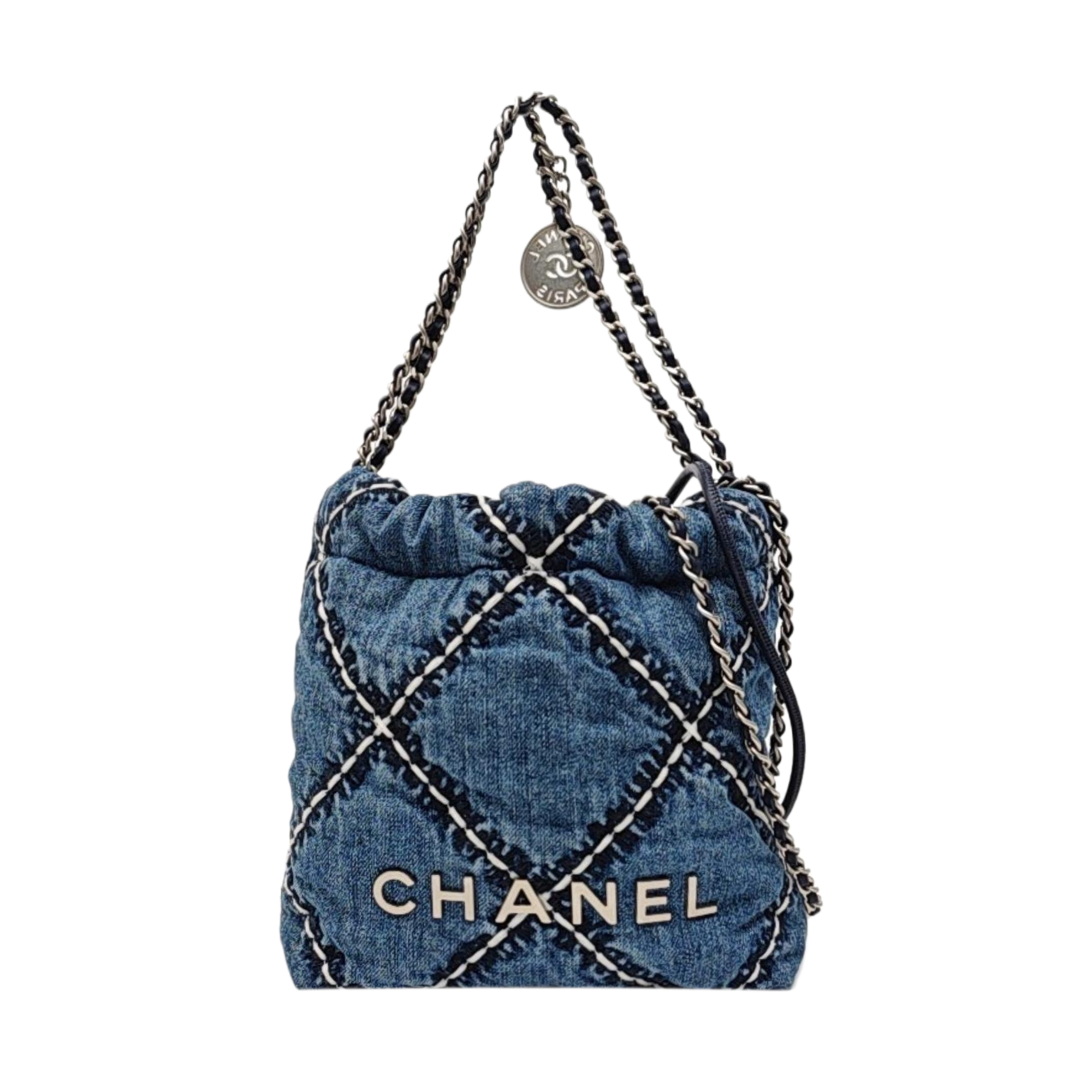 CHANEL 22 Mini Quilted Denim Blue