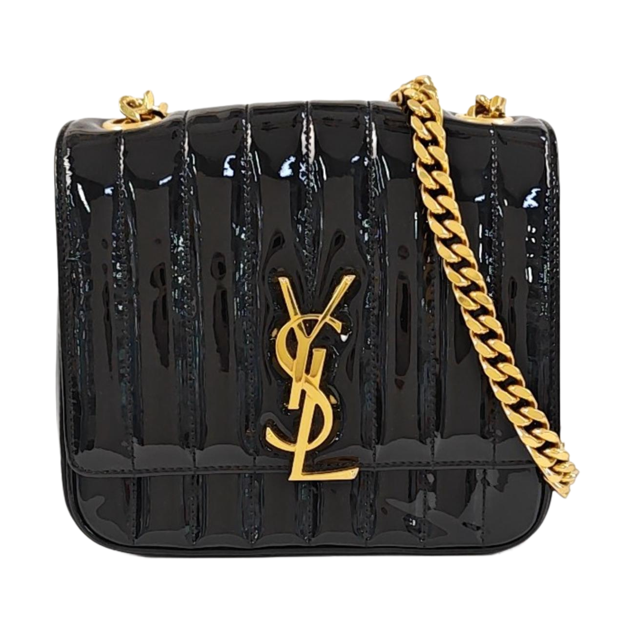 Quilted Patent Leather Shoulder Bag Black