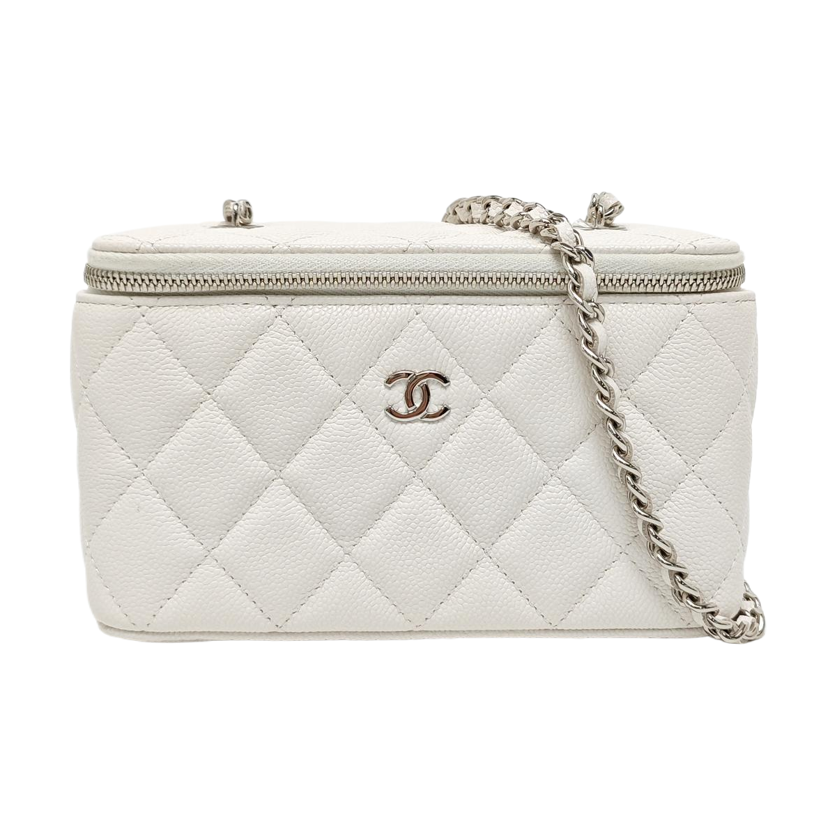 VANITY CASE Small Quilted Grained Calfskin White