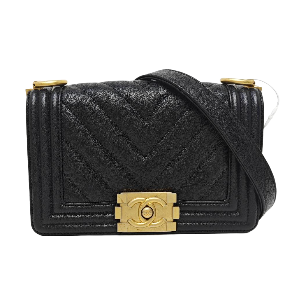 Leboy Small Chevron Grained Calfskin Black