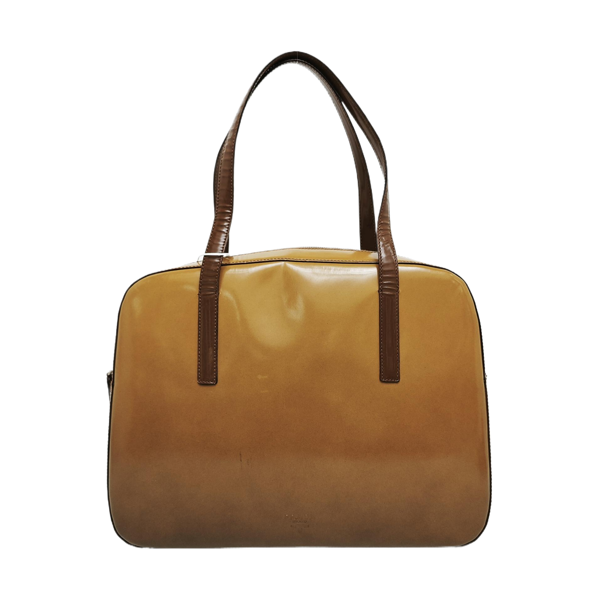 Patent Leather Top Handle Bag Brown