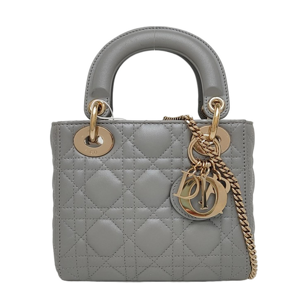 Lady Dior Mini Cannage Lambskin Gray
