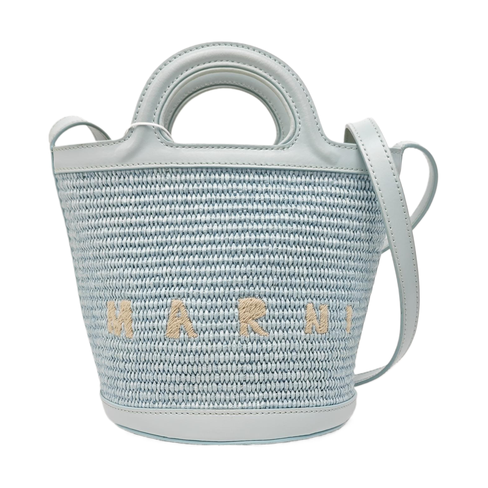 Straw Bucket Bag Blue