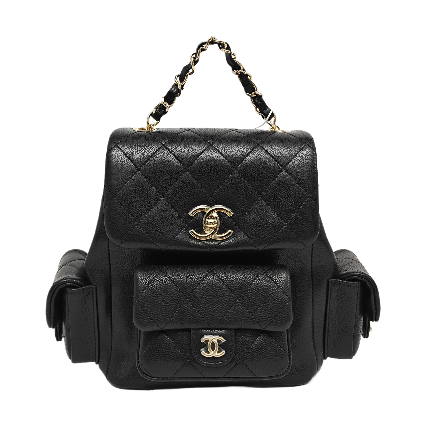 Quilted Grained Calfskin Backpack Small Black