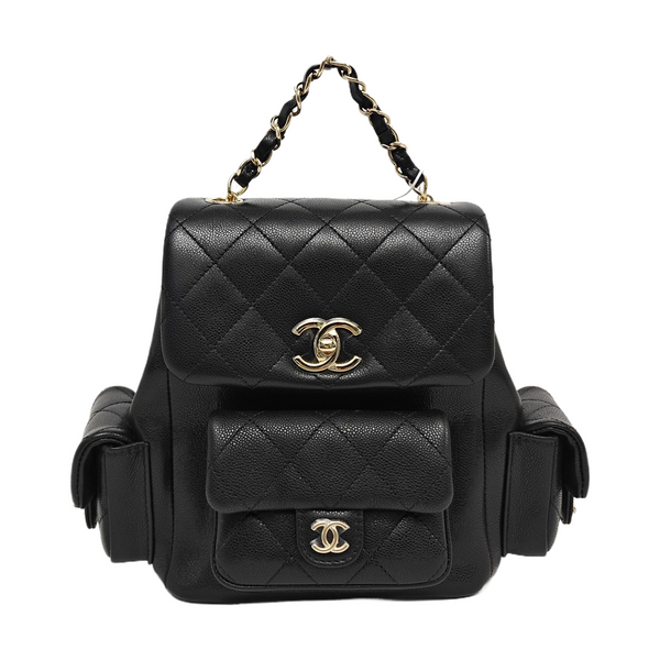 Quilted Grained Calfskin Backpack Small Black