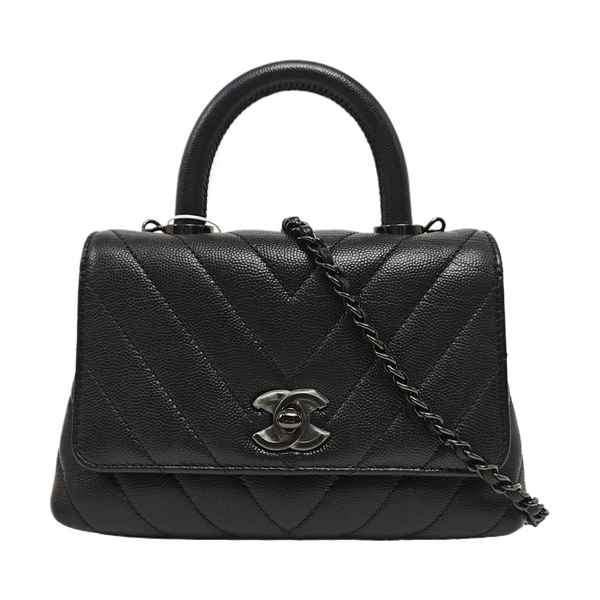COCO HANDLE Mini Chevron Grained Calfskin Black
