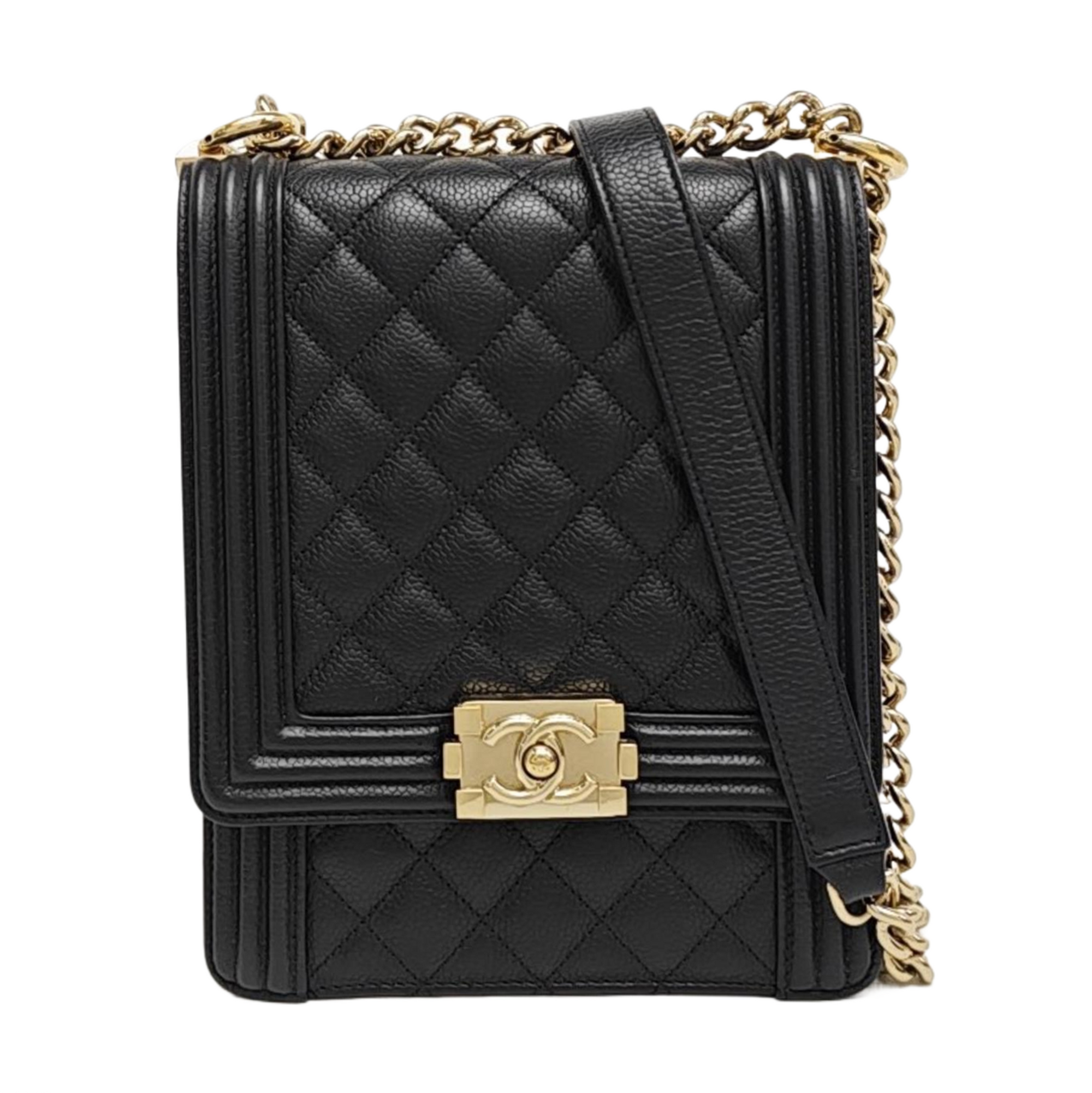 BOY CHANEL Mini Quilted Grained Calfskin Black