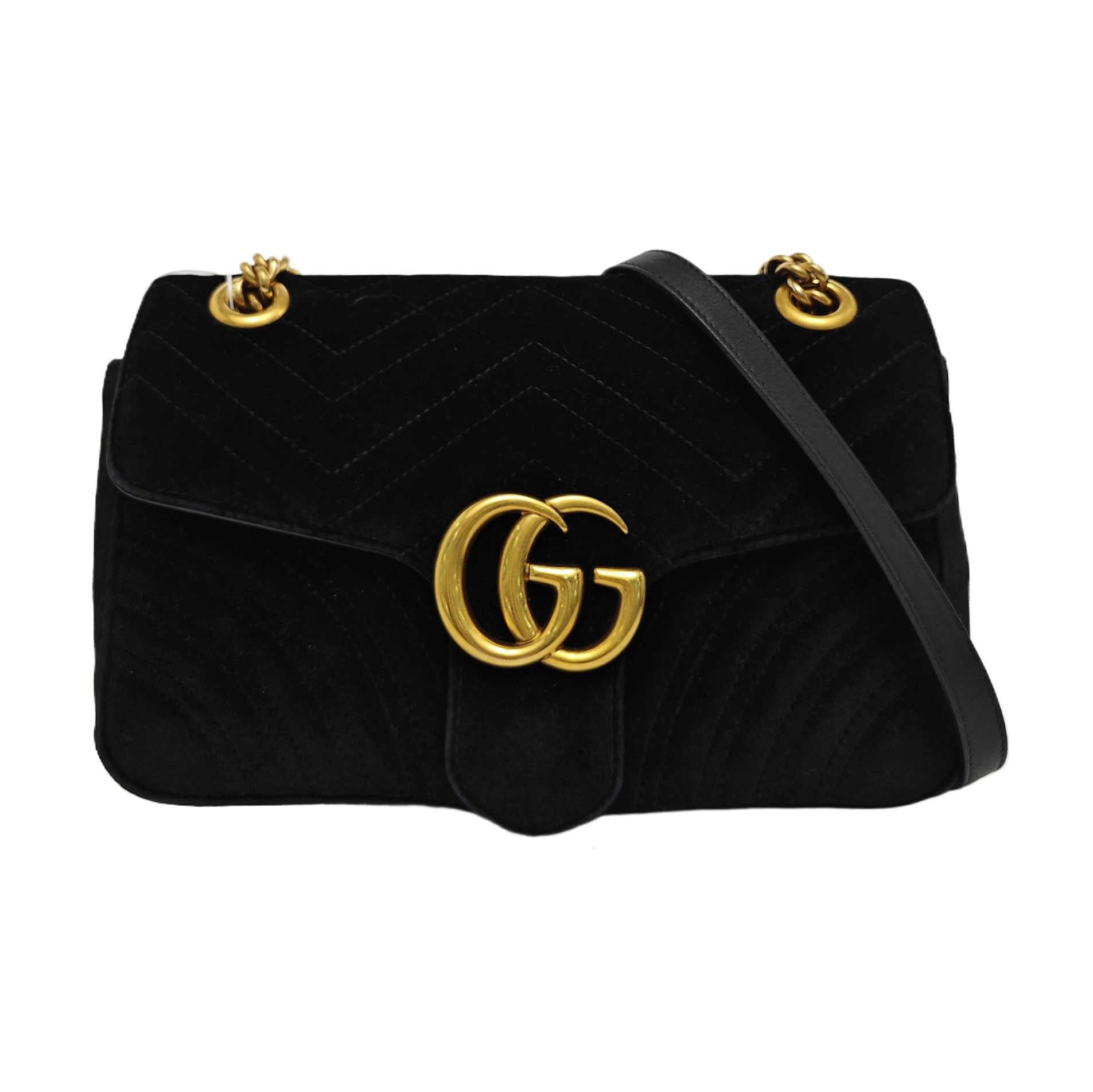 GG Marmont Medium Quilted Velvet Black