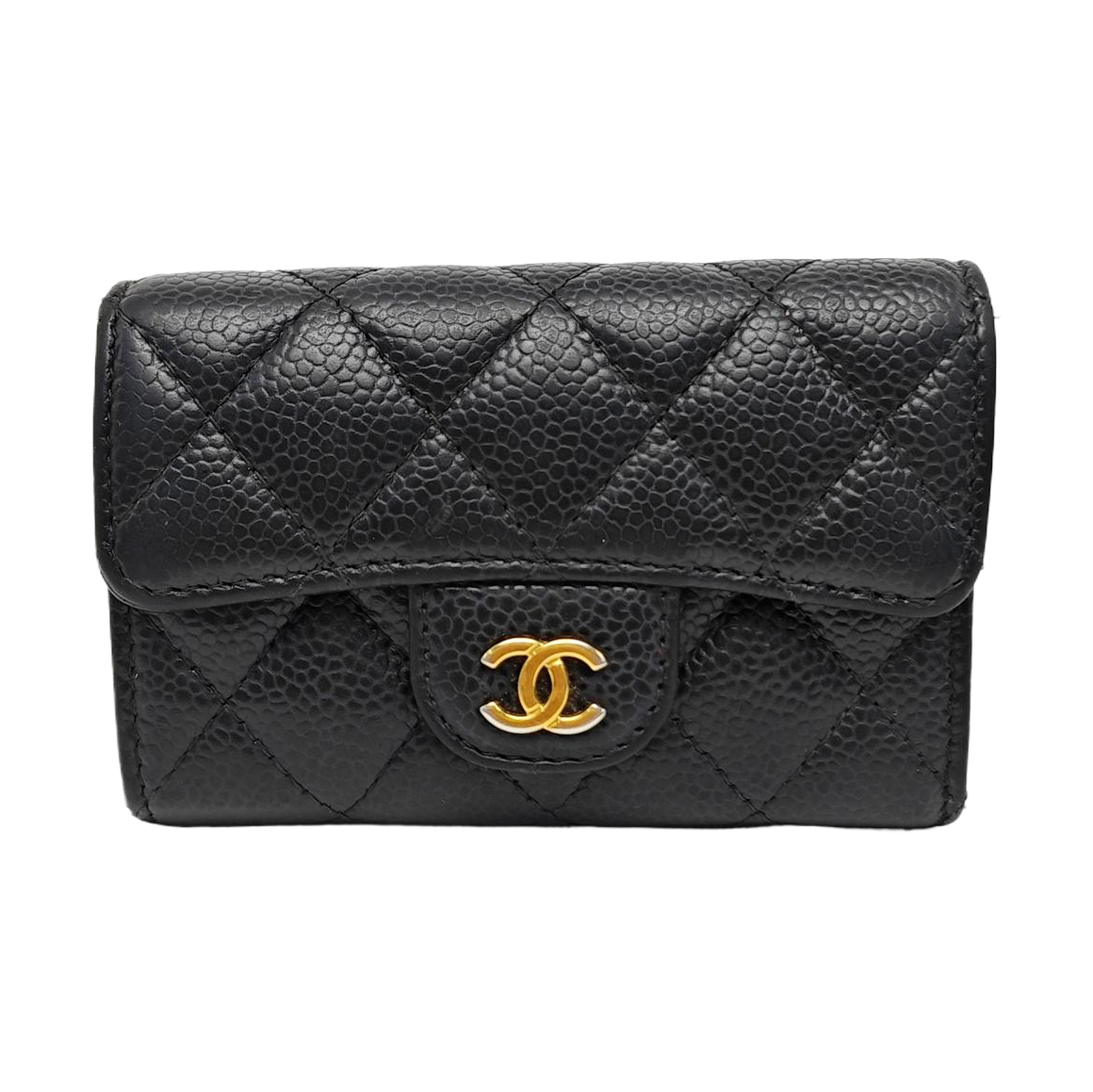 CLASSIC FLAP Quilted Grained Calfskin Black Card Holder