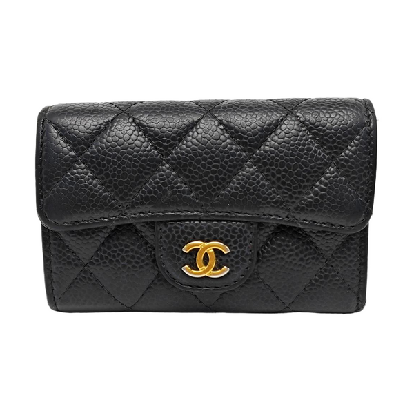 CLASSIC FLAP Quilted Grained Calfskin Black Card Holder