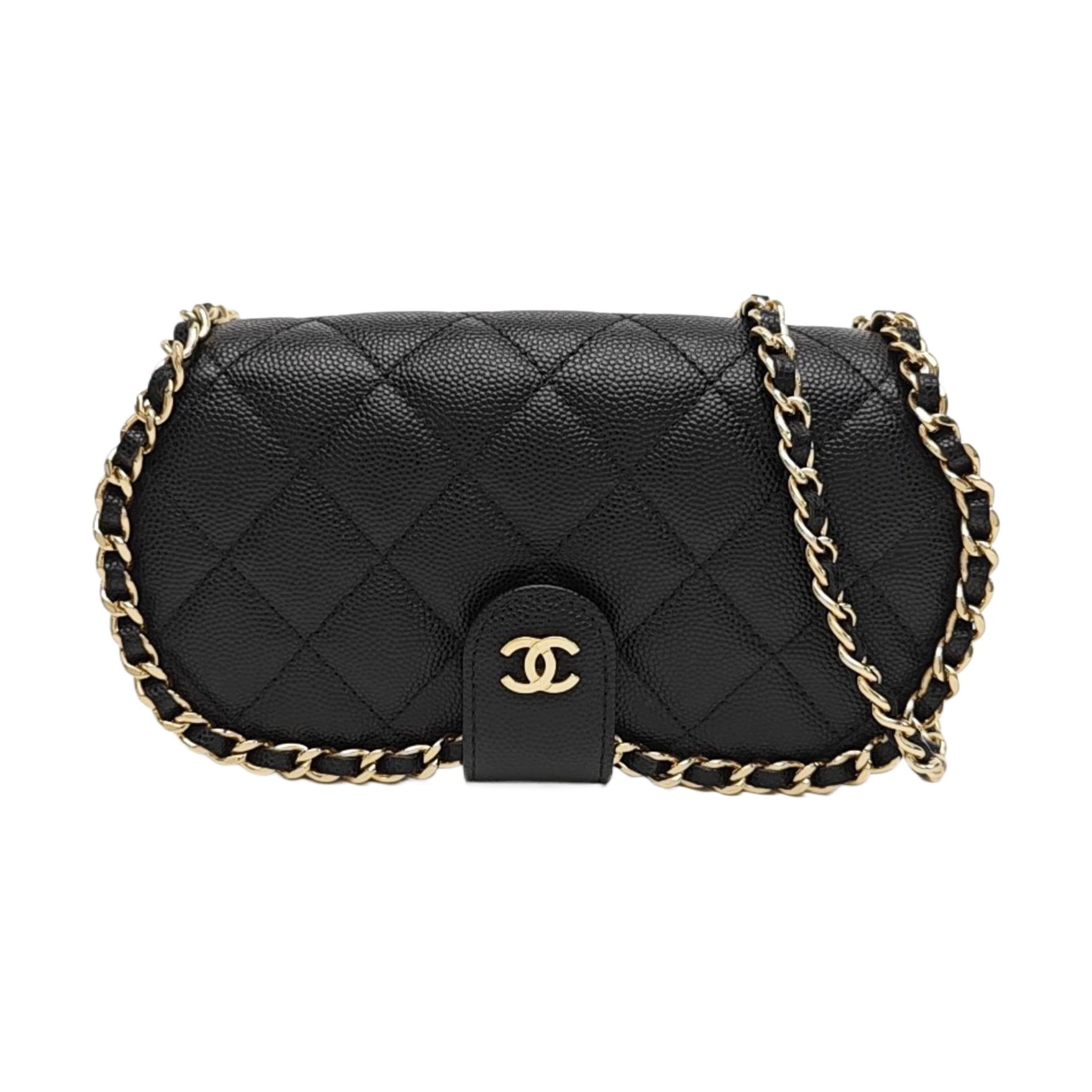 Quilted Grained Calfskin Crossbody Bag Black