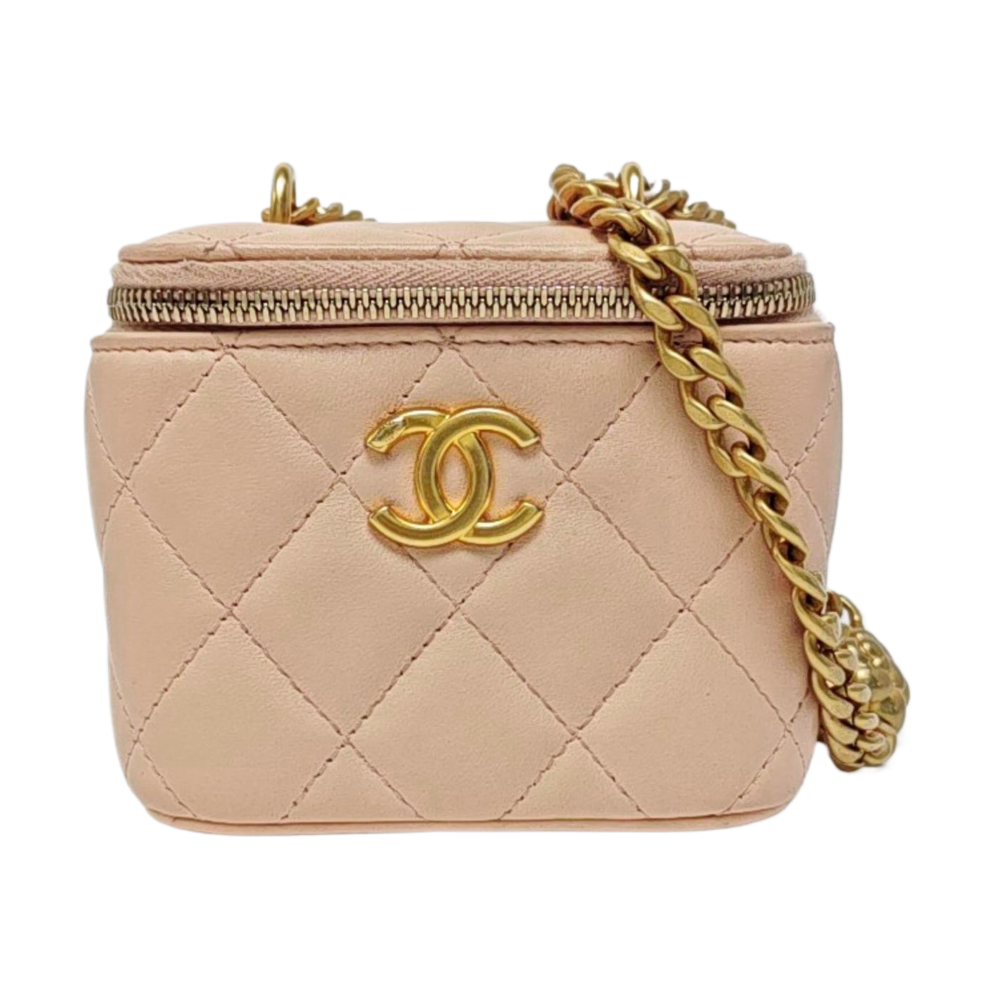 VANITY CASE Mini Quilted Lambskin Pink