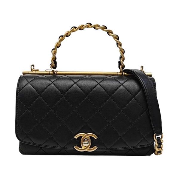 TWO TONE CHAIN HANDLE Small Quilted Lambskin Black
