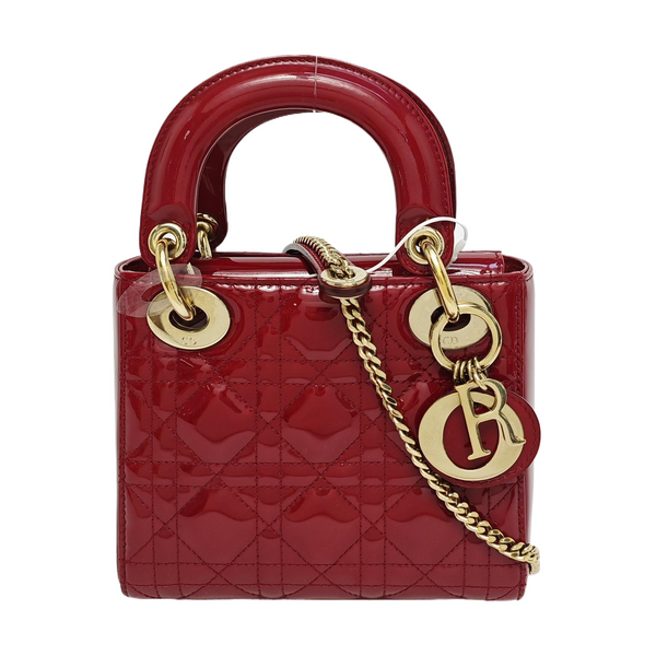 Authenticated pre-owned  Lady Dior Mini Quilted Patent Calfskin Red - Tote Bag at Looply
