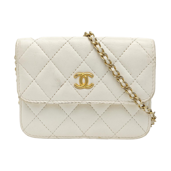 Quilted Lambskin Shoulder Bag White