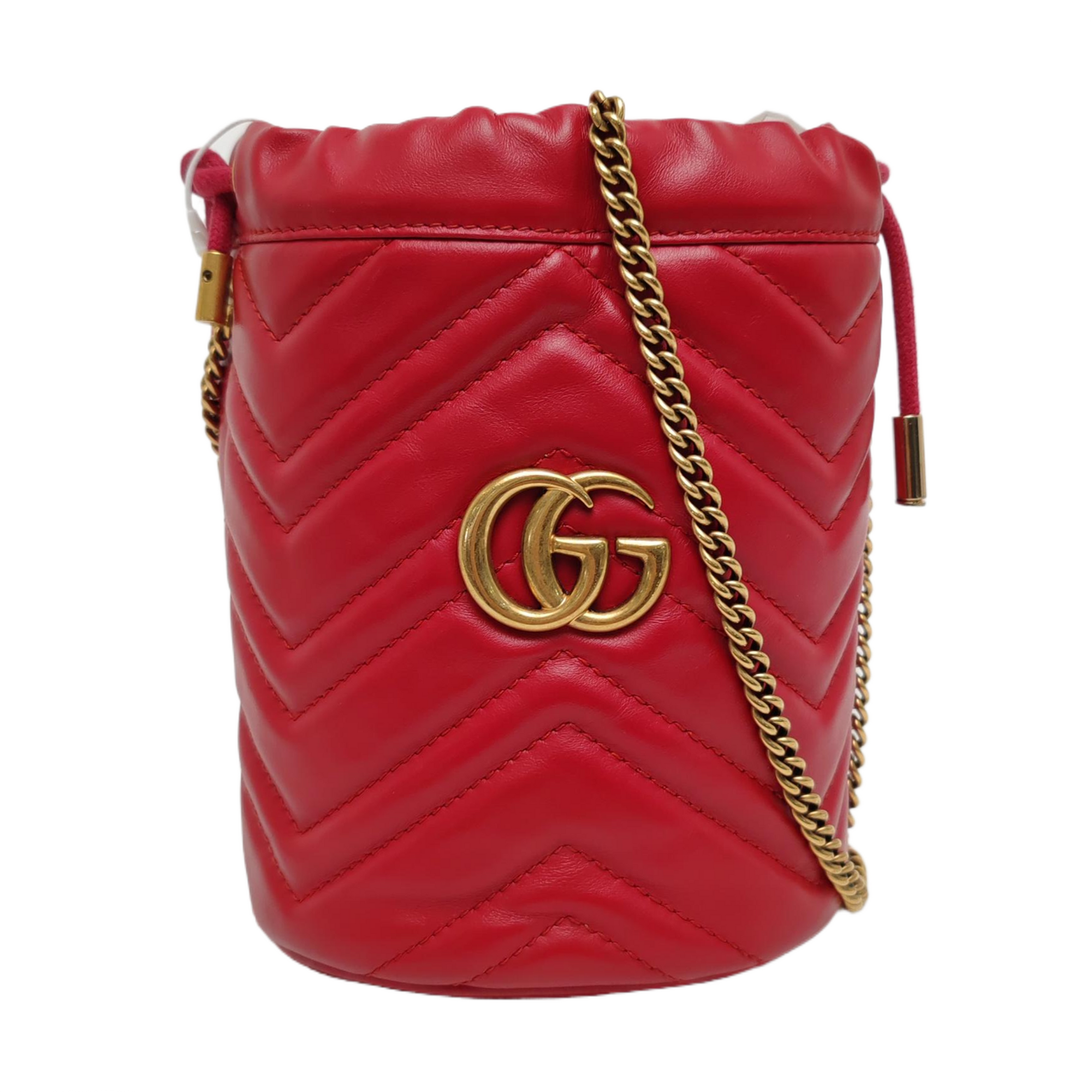 Authenticated pre-owned  GG Marmont Mini Quilted Calfskin Red - Bucket Bag at Looply