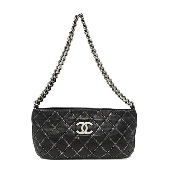 Quilted Lambskin Top Handle Bag Black